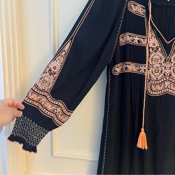 Free People Wind Willow Long Sleeve Peasant Style VNeck Mini Dress Navy Pink XS - Picture 11 of 14